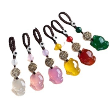 Key pendant little fox mobile phone chain pendant natural agate chalcedony U disk pendant women's coin purse pendant