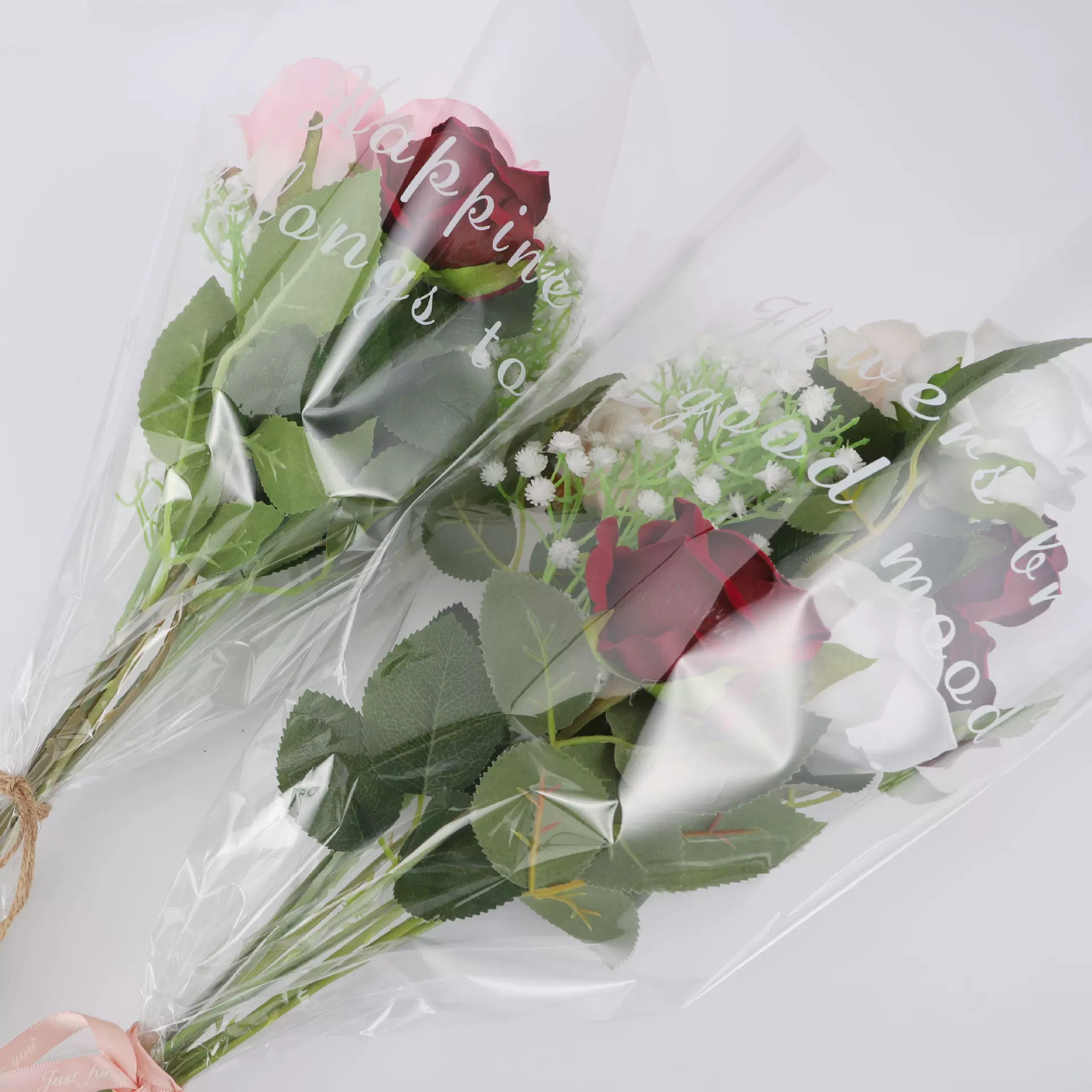 鲜花包装简约多支袋透明英文单支袋小清新防水花束包花多支袋包装