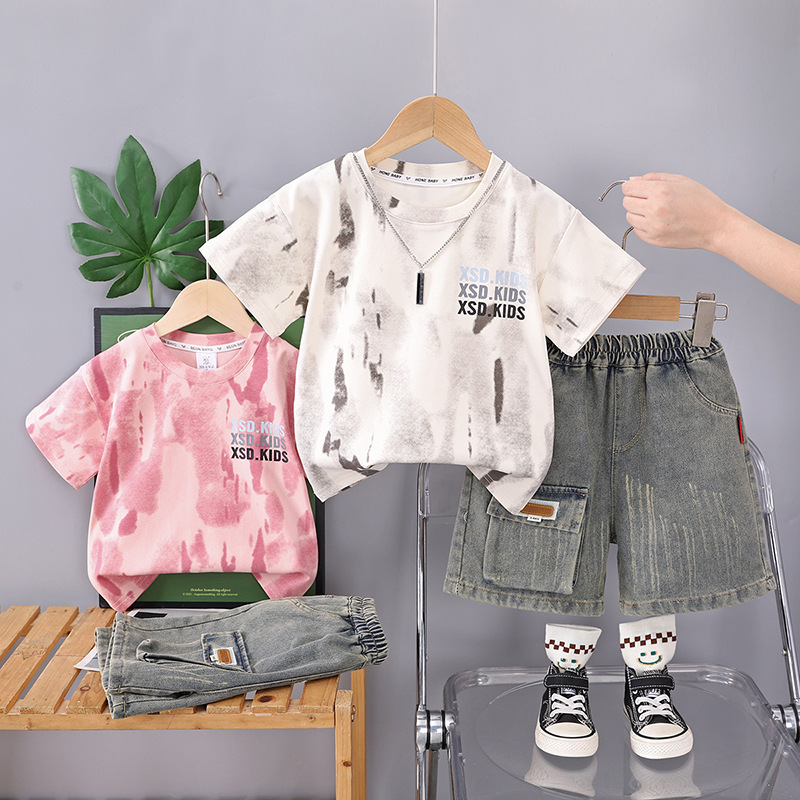 Stylish summer clothes for baby boys, 2025 new collection, tie-dye short-sleeved casual two-piece set, wholesale for export Stylish summer clothes for baby boys, 2025 new collection, tie-dye short-sleeved casual two-piece set, wholesale for export