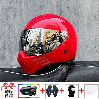 Cruising Helmet — Motosiklet kaskı (dəbilqə) - ferrari-red-silver-plated-mirror-transparent-mirror-delivered-y10-soft-wheat-m