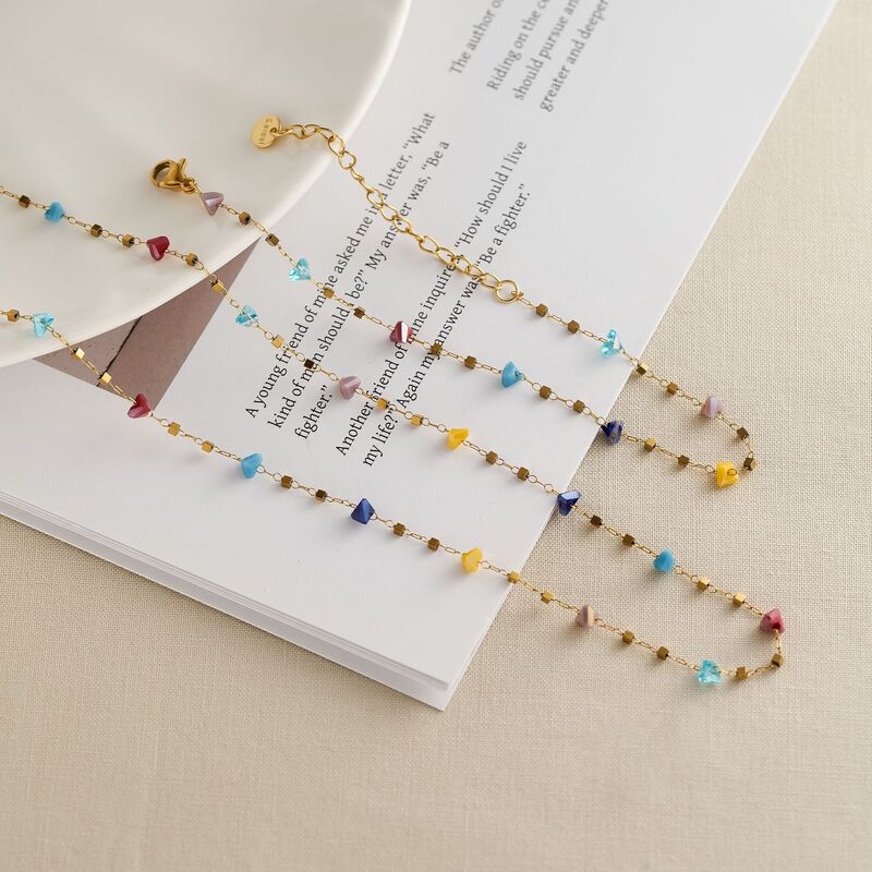 Europe and the United States INS new stainless steel color zircon square necklace women 18k color geometric irregular jewelry summer