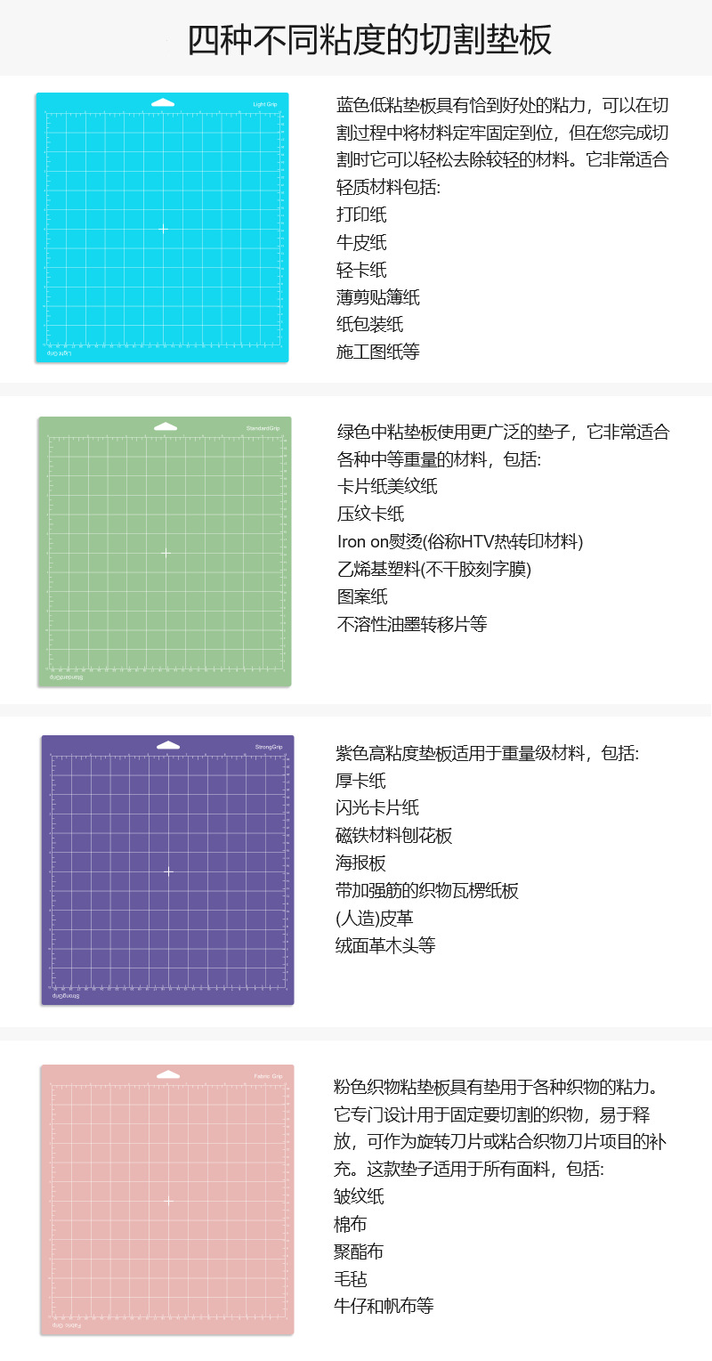 四种不同粘度的切割垫板