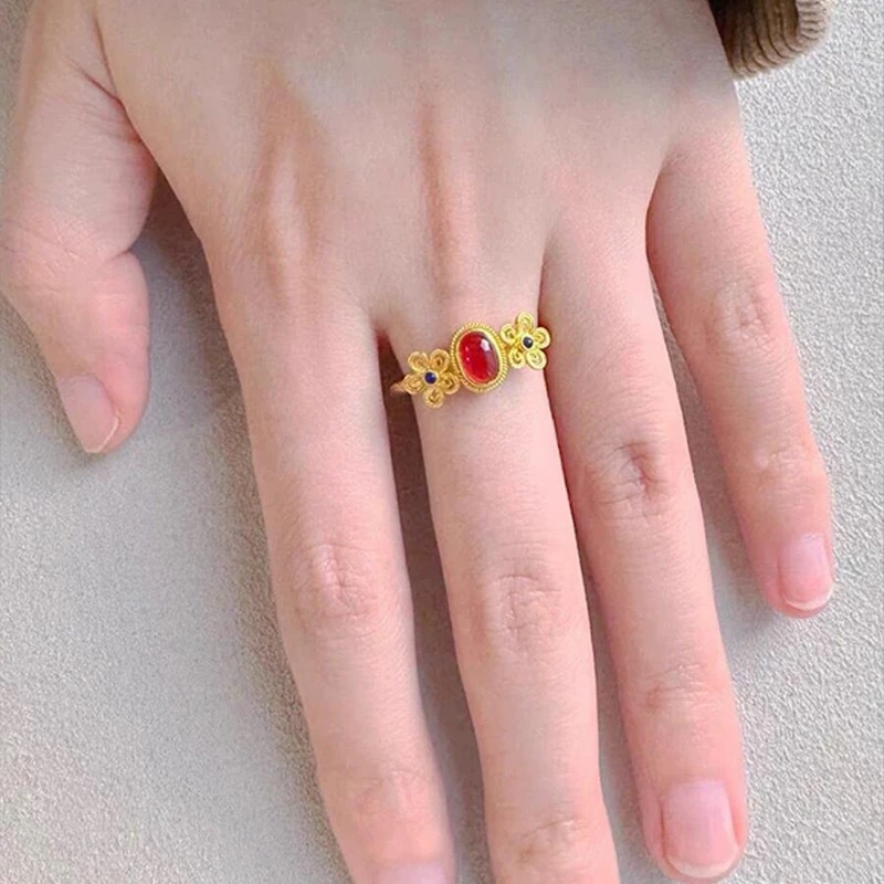 Bague en or Sha Jin Filigold Phoenix Hua Xiao Furong Petit Palais Moineau Boutique en or Bracelet Bague Bouche Vivante Style Palais Même Style_voghion.com