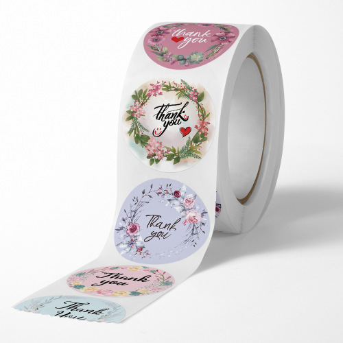Cross-border multiple patterns roll-packed self-adhesive stickers thank you flowers cute seal stickers wedding decoration labels