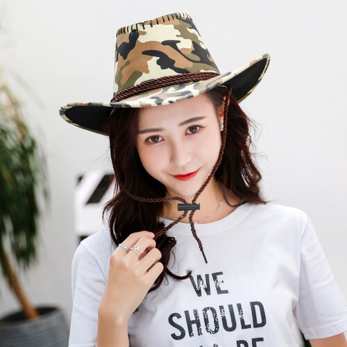 Three-Strand Rope Western Travel Camo Hat, Sun-Protective Jazz Cap, Summer Western Cowboy Men's Hat, Fishing Cap