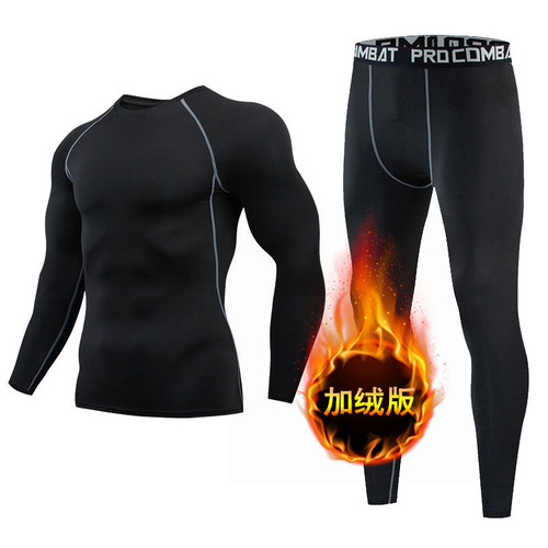 Winter outdoor velvet warm sports tights suit fitness running basketball outdoor training men's fitness clothing