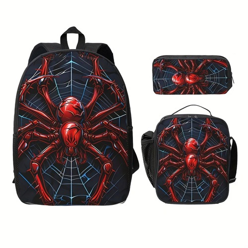 Best-selling printed double shoulder bag, suitable for primary and secondary school students, large capacity double shoulder backpack crossbody bag pen bag three-piece set