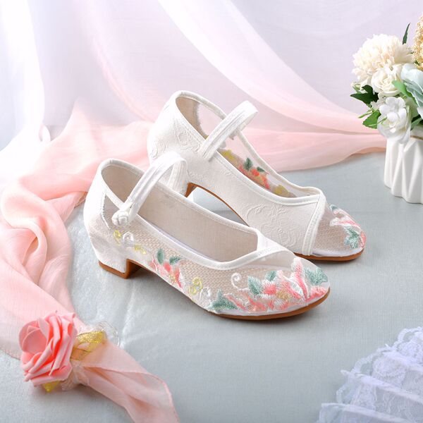Mesh autumn Jin new square heel matching cheongsam Hanfu shoes ethnic style single-layer shoes embroidered shoes
