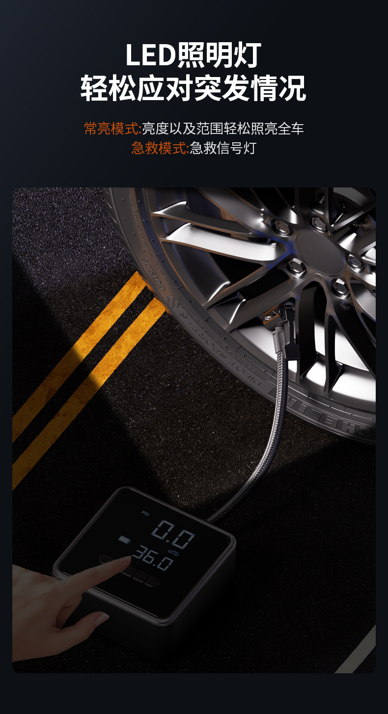 Car-Mounted Electric Air Pump with Pressure Gauge, Dual-Use for Home and Car, Automatic Start-Stop, Wireless Electric Vehicle Tire Inflator