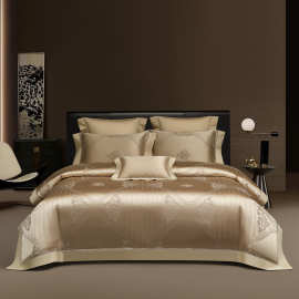 高精密160支镂空真丝缎提花四件套轻奢高级感婚庆欧式床上用品