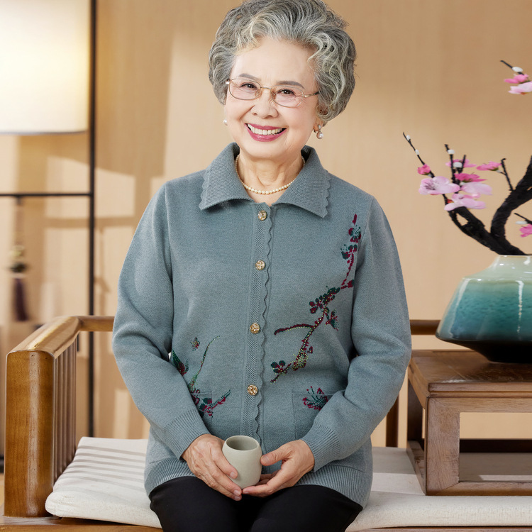 奶奶春秋外套妈妈装针织毛衣开衫老年人春秋女宽松薄款老太太衣服|undefined