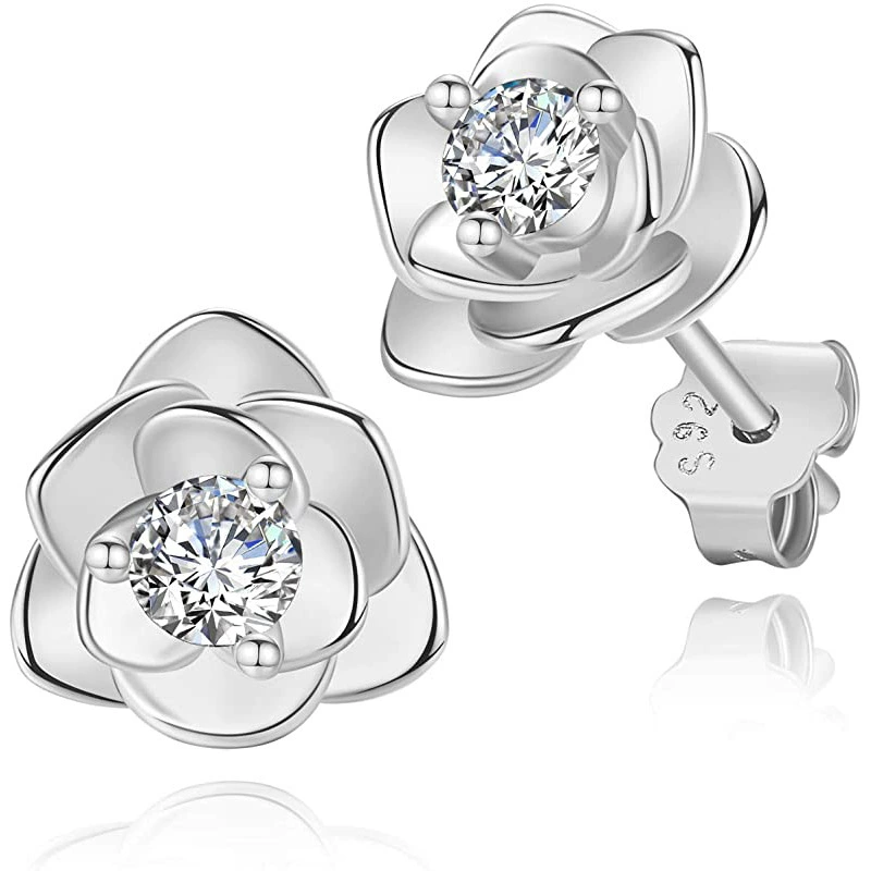 Earrings, zirconium, silver 925 sample, Amazon, Aliexpress, flowered