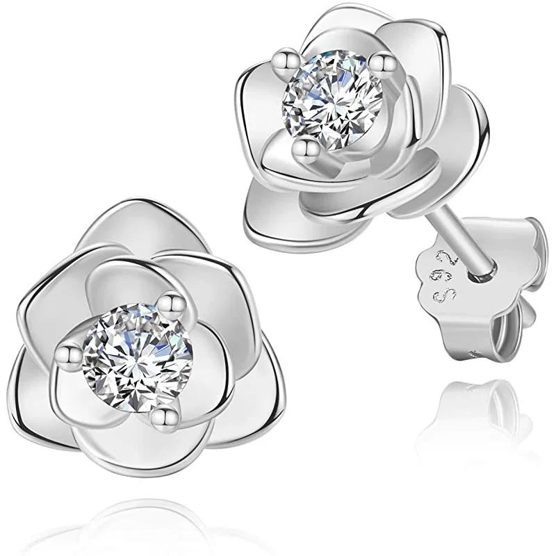 Earrings, zirconium, silver 925 sample, Amazon, Aliexpress, flowered