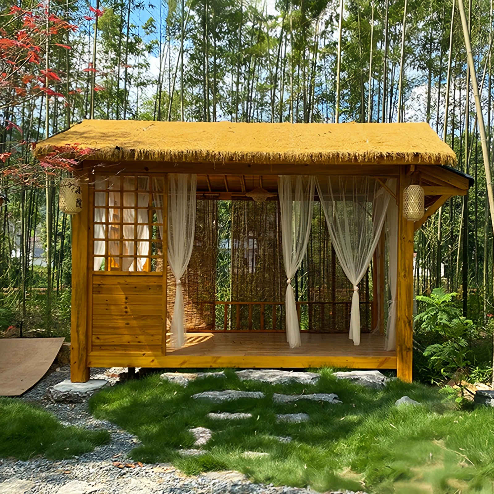Павильон на открытом воздухе беседка двор сельский двор сеть красный четырехугольный чайный номер
