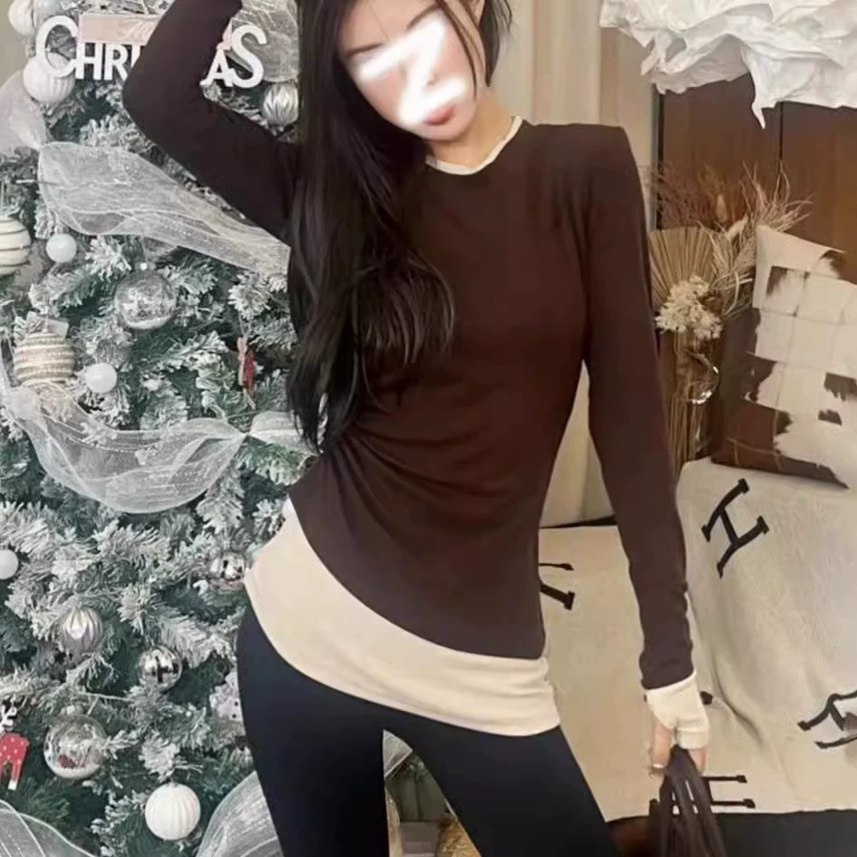 Двухслойный пуловер с имитацией меха, миди‑длина, вставки, весна 2025, женский