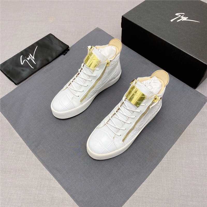 Autumn and Winter High-Top Men's Shoes Trendy Cool European Genuine Leather Zipper Casual Metal New Fashion High-Top Trendy Brand