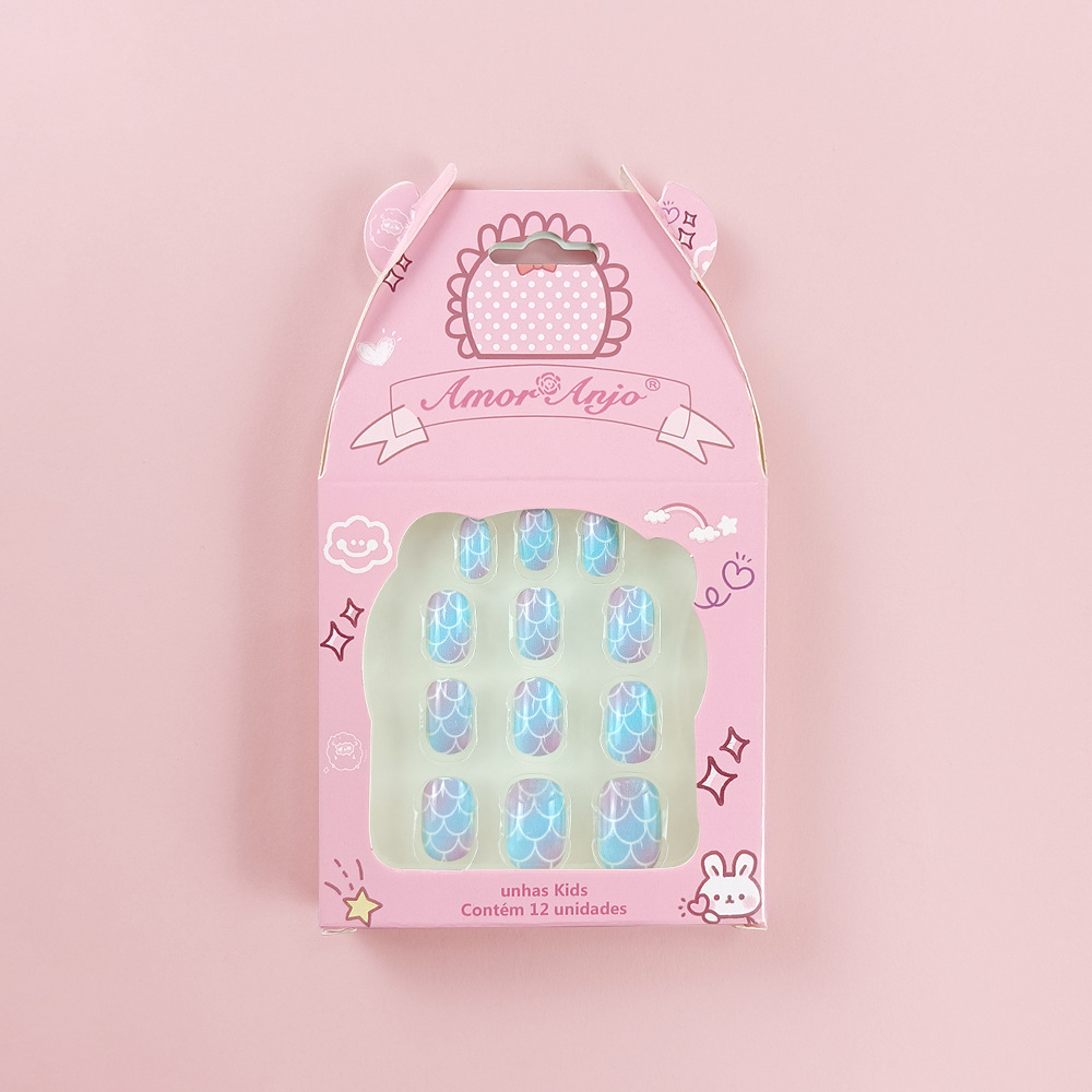 Ventas transfronterizas en caliente interesantes manicuría infantil azul rosa adorable patrón de uñas parches lindos conejos azul rosa para usar uñas