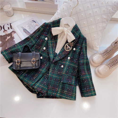 Children's Spring Outfit Korean Style Girls' Set New Baby Girl College Wind Coat Little Girl Suit Shorts Two-Piece Set