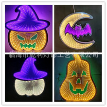 跨境新款万圣节南瓜隧道灯蝙蝠镜面灯霓虹灯幽灵骷髅女巫LED彩灯