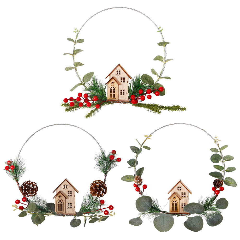 New Christmas simulation berry party supplies luminous house flower wreath decoration door hanging_voghion.com
