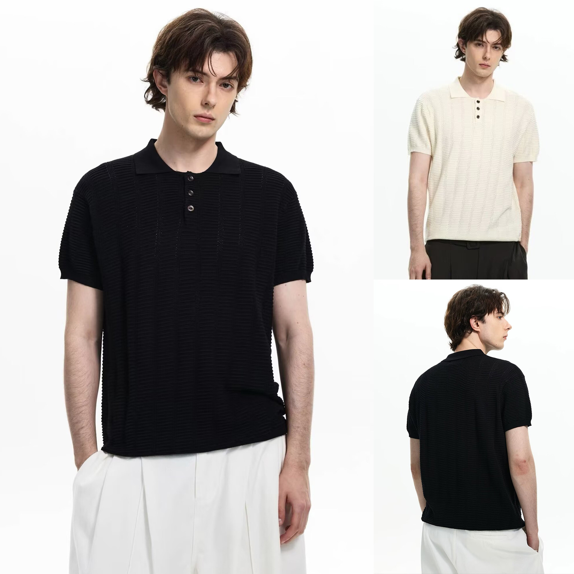 Polo camiseta de punto camiseta de manga corta camiseta de hombre solapa hueco textural viejo dinero viento hielo seda fábrica transfronteriza al por mayor