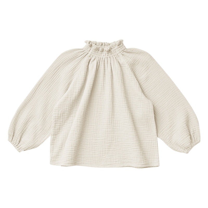 Primavera nueva camisa para niños suéter de oreja de madera camisa de manga larga algodón gasa de doble capa camiseta agradable para la piel bebé niña