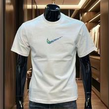 重磅纯棉短袖T恤男士痞帅百搭韩版修身夏季新款潮牌印花圆领上衣