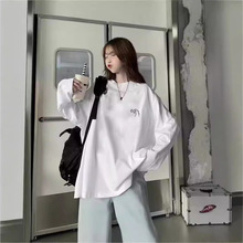 春秋重磅新款长袖T恤女打底新款韩版学生中长款宽松白色上衣ins