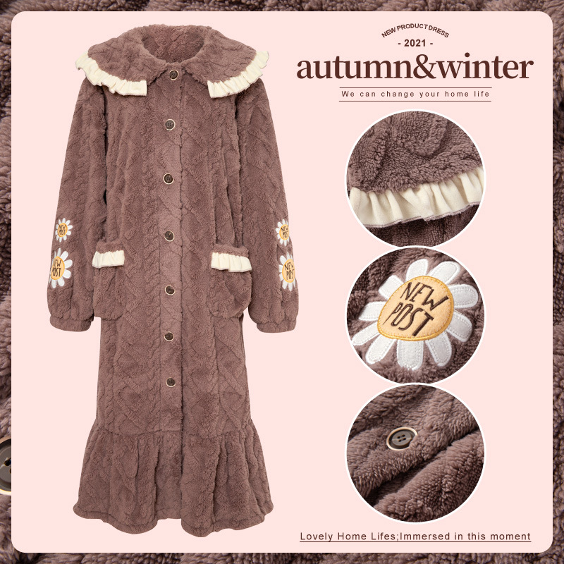 Otoño e Invierno coral polar pareja camisón de los hombres Albornoz de franela pijamas extendidos engrosada INVIERNO DE LAS MUJERES forradas de lana