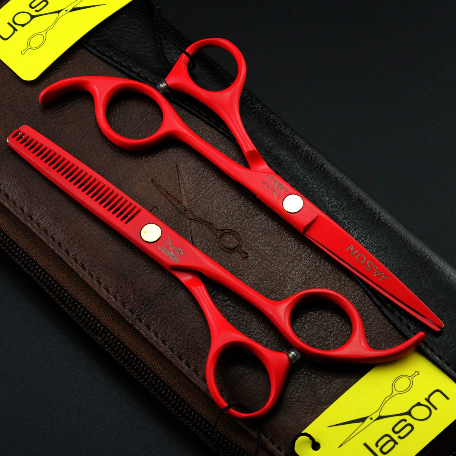 JASON /Jason HD-52/ 5.5-дюймовые красные ножницы для волос, плоские ножницы, ножницы с зубцами, тонкие ножницы набор