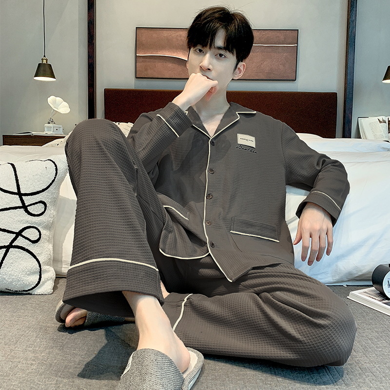 Waffle pijamas hombres de primavera y otoño cardigan manga larga juventud invierno más tamaño vestir prendas exteriores homewear traje