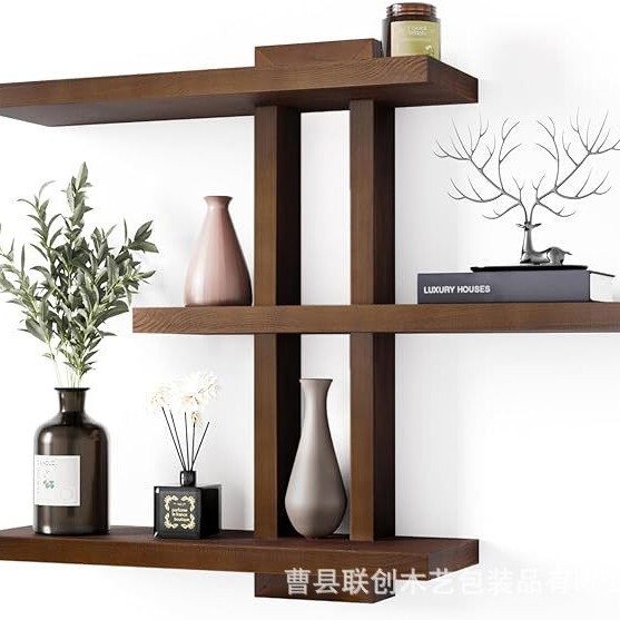 木製壁装飾品ディスプレイラックホームクリエイティブ壁掛け収納ラックリビングルーム多層壁掛け収納ラック|undefined