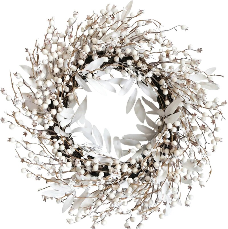 Amazon Cross-Border Artificial Winter White Wreath with White Berries for Front Door, Hallway, Fireplace, Holiday Party Decoration Amazon Cross-Border Artificial Winter White Wreath with White Berries for Front Door, Hallway, Fireplace, Holiday Party Decoration