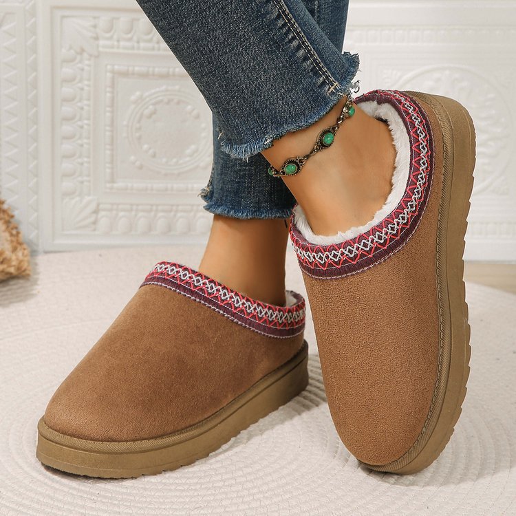 Women's Shoes Snow Boots Snow Boots Men And Women Large Size Flat National Wind Lazy Man A Slip-on Head Warm Cotton Slippers Snow Boots_viptrois.com