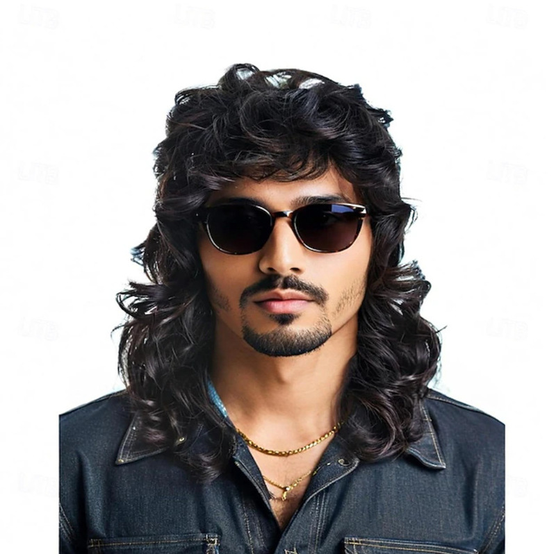 European and American cosplay black wig, rock star style blackfish role play, Halloween curly party wig
