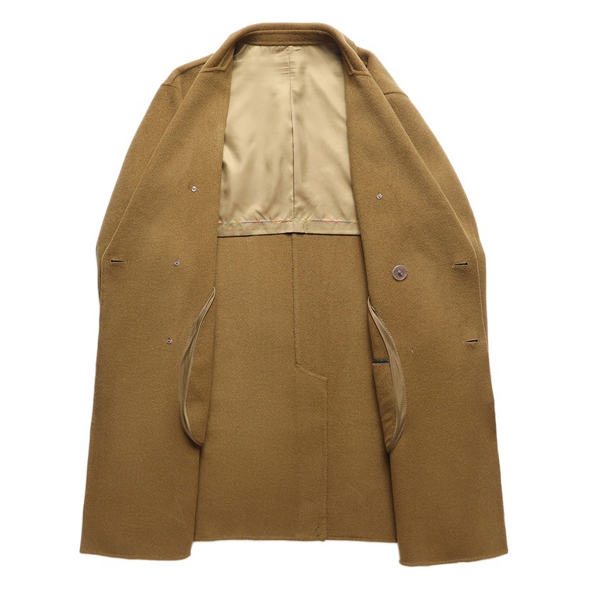 100% abrigo de lana de los hombres de lana larga de doble cara de doble botonadura de color sólido abrigo de lana completo