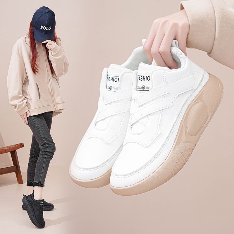Soft Leather Sports Shoes for Women, Popular Spring Style, Versatile Thick-Soled Leather Casual Shoes, Non-Slip Running and Travel White Shoes