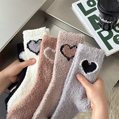 不掉毛秋冬男女袜子加绒加厚保暖时尚珊瑚绒袜子中筒地板袜睡眠袜