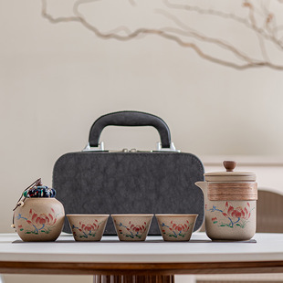 Travel Tea Set suit One Pot Three Cups Quick Guest Cup Crude Pottery Pot Small Set Portable Outdoor Business Activities Accompanying Ceremony