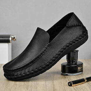 Cross-border hot selling casual leather shoes men's soft leather high-grade business plus size 4748 slip-on wide men's shoes