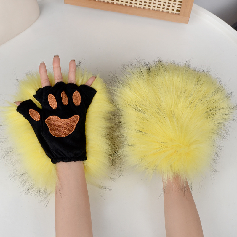 Handschuhe aus Kunstpelz mit Tierpfoten – Halloween-Cosplay-Kostümzubehör, warme, winddichte, fingerlose Handschuhe für Damen und Herren_voghion.com
