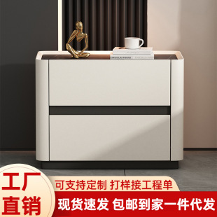 Italian Minimalist Modern Cream Style Solid Wood Slate Bedside Table Light Luxury High-End Bedroom Home Storage Cabinet