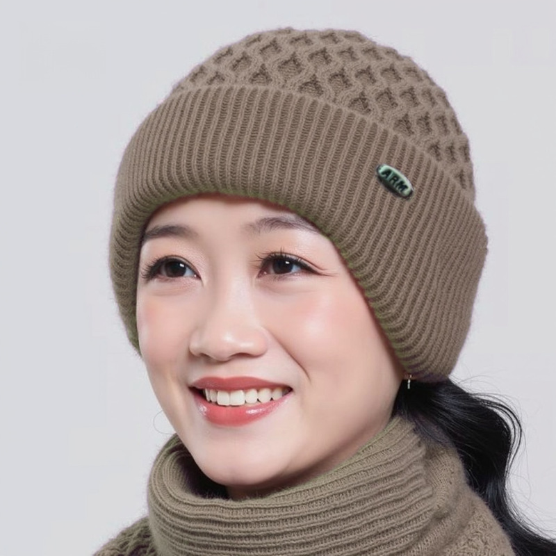老人帽子女冬季妈妈针织保暖护耳帽加绒厚中老年奶奶老太太毛线帽|undefined