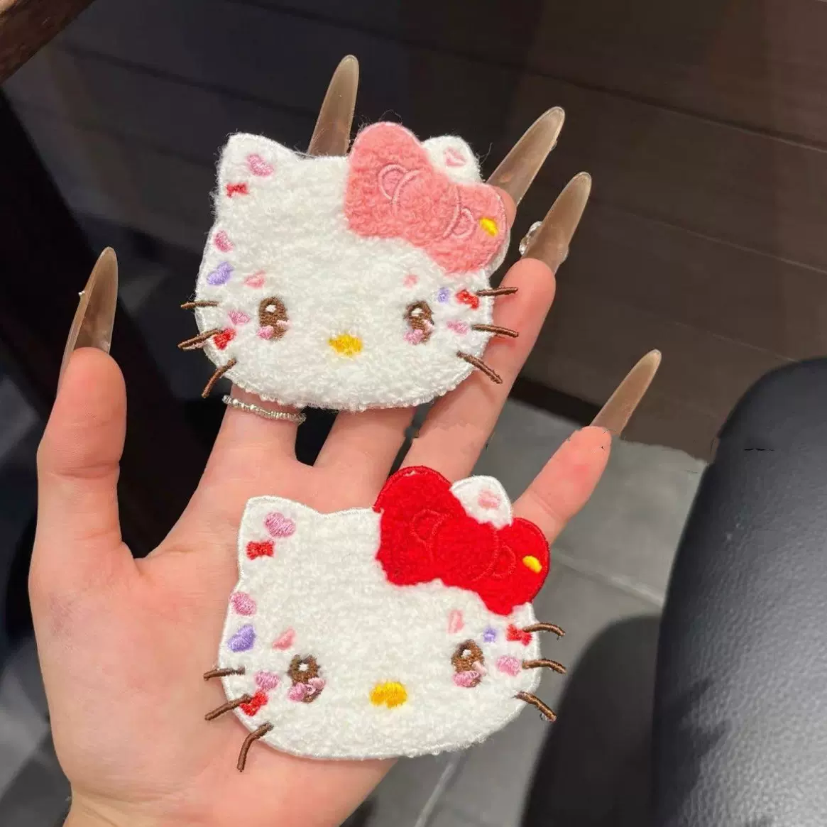 毛绒Ki猫刘海贴可爱卡通kitty发夹高级感猫咪魔术贴甜美头饰发卡