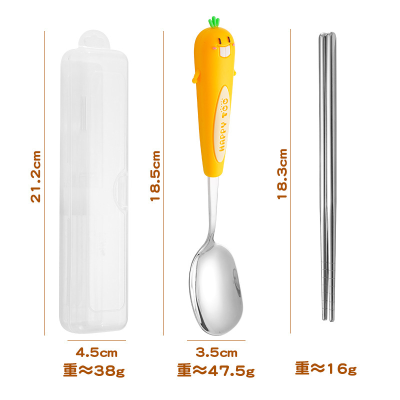 304ステンレス携帯食器セットアイデア漫画スプーンフォークセット学生スプーン箸携帯食器|undefined