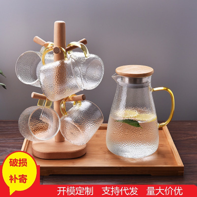 Hervidor de vidrio taza de jugo de gran capacidad martillo patrón hervidor frío tetera resistente a altas temperaturas borosilicato grueso punto de nieve hervidor frío