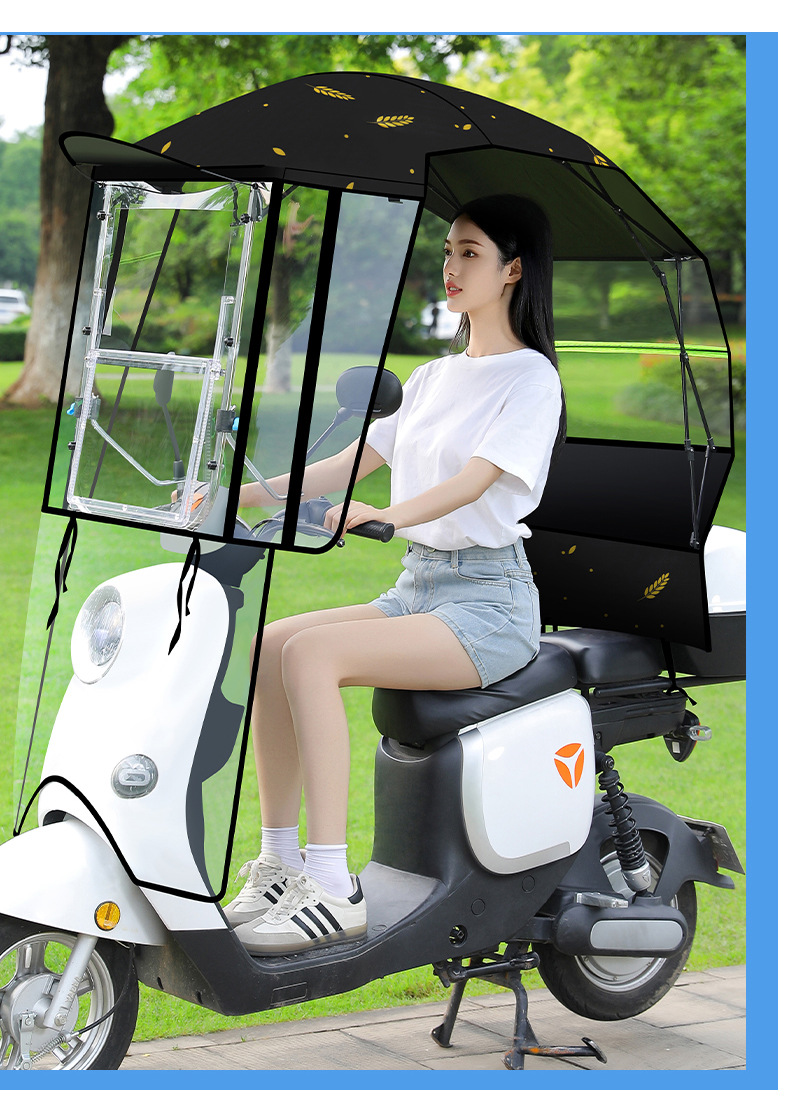 Romantic Xishi Electric Scooter Canopy, Windproof, Rainproof, Sunshade, Retractable, Foldable Umbrella for Electric Motorcycles
