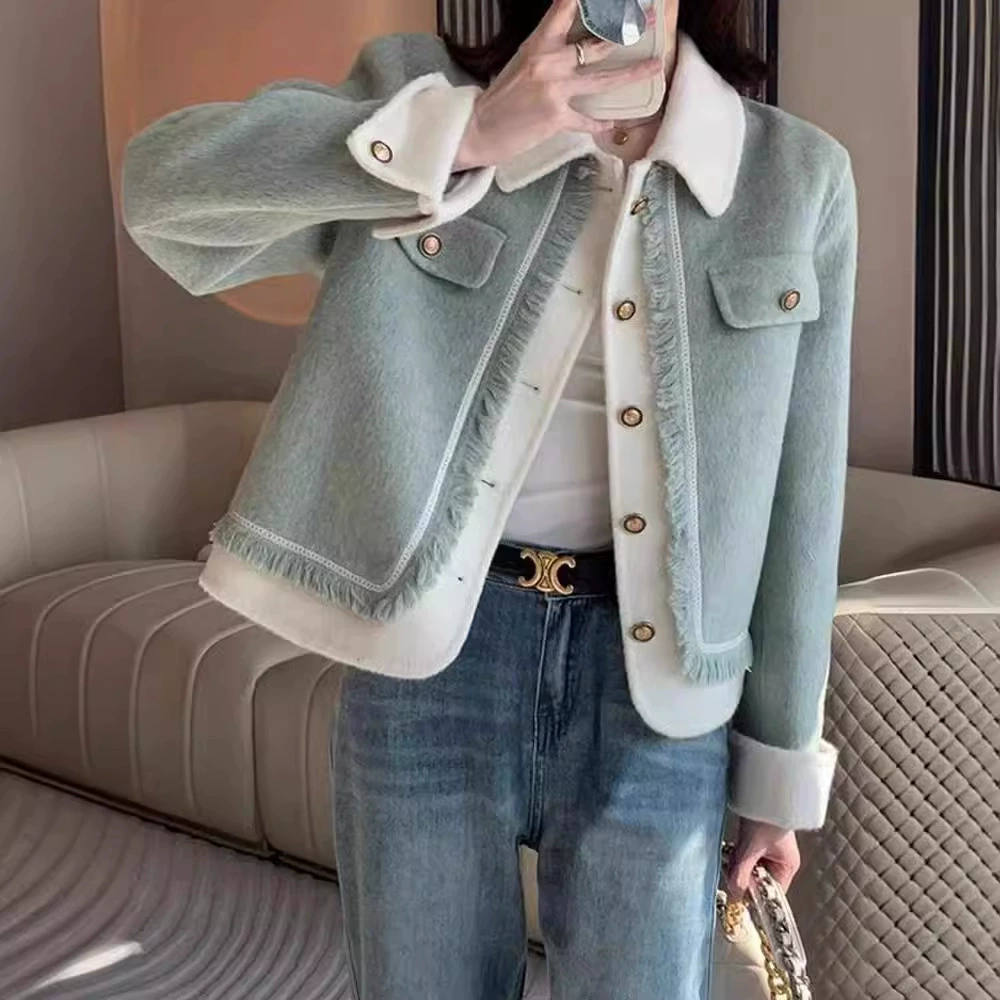Двусторонняя шерстяная сексуальная деми-сезонная куртка, стиль Chanel