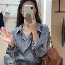 2025春新款蓝色条纹衬衫女小众法式上衣小个子洋气时尚高端衬衣女