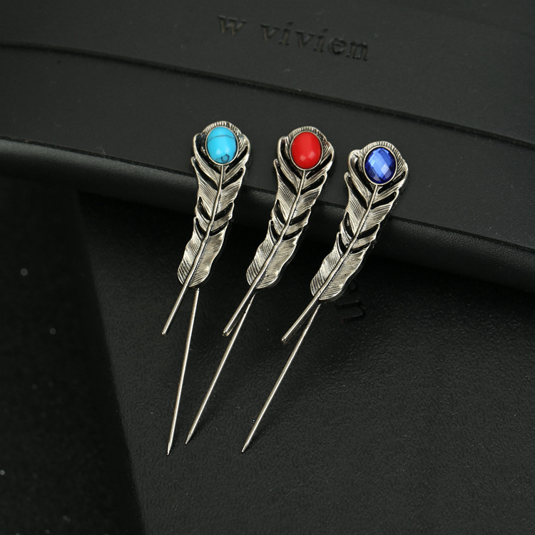 Cross-Border Hot Selling Retro Diamond-Encrusted Feather Brooch, Export Export Scarf, Jacket and Accessories Manufacturer Wholesale